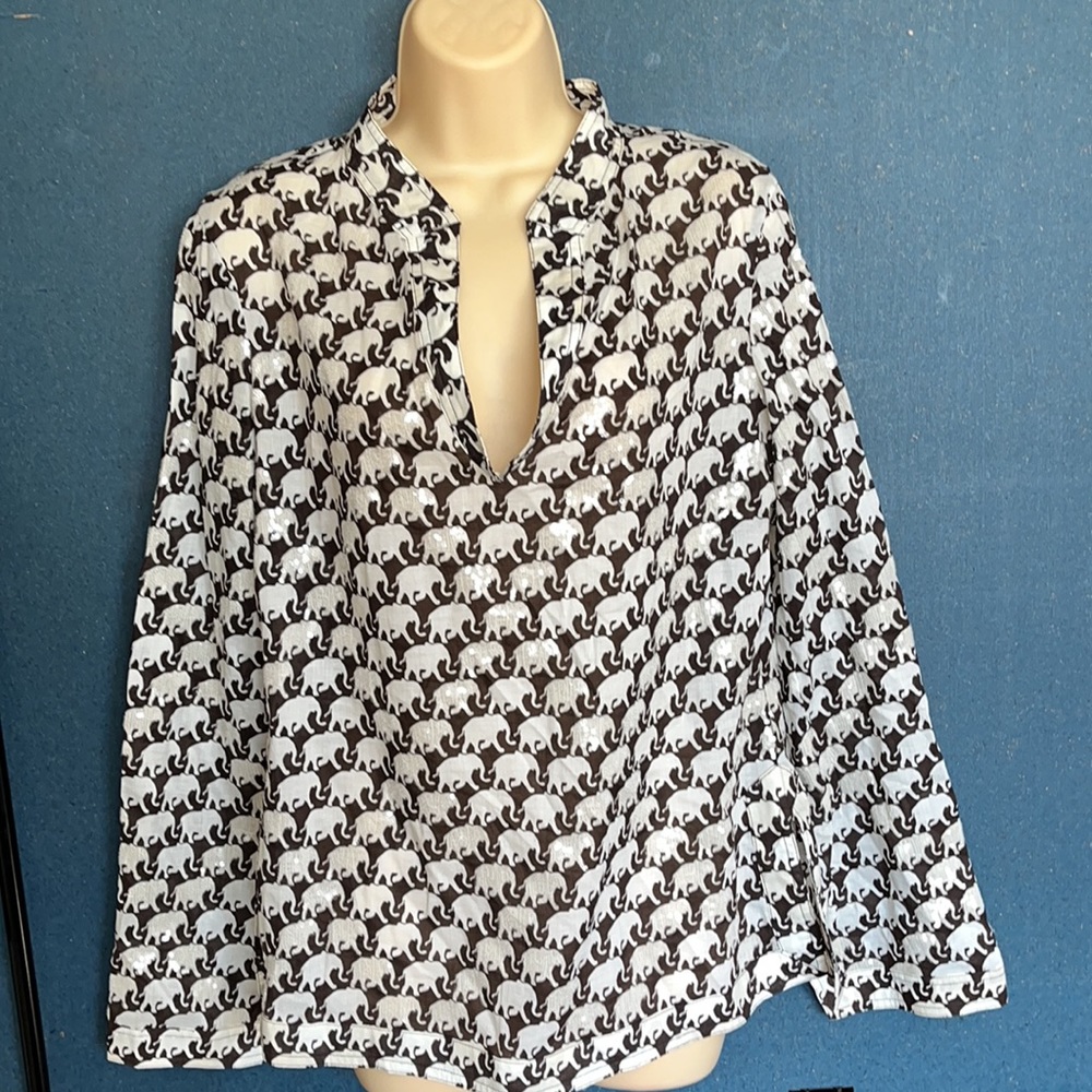 Tory Burch size 10 elephant, sequined, long sleeve blouse perfect condition